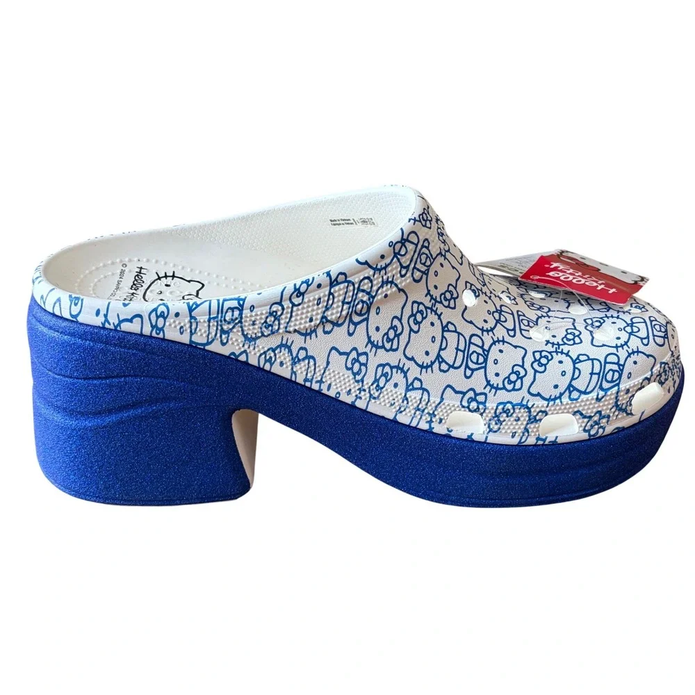 Crocs Hello Kitty Siren Clog Blue Glitter Platform Sandals‎ Womens EU 45 NEW